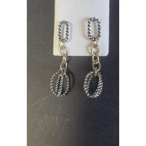 Silver Tone Twisted Oval Chain Dangle Drop Earrings Post Womens Boho Jewelry